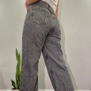 (Brand New) Women's Zara high waist straight leg distressed jeans.